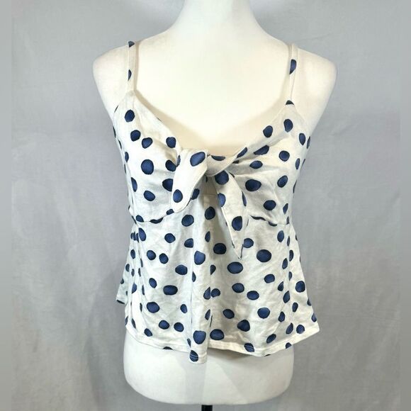 Retro 50s inspired blue and white polka dot smocked top size large - Picture 4 of 8